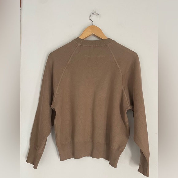 Sandro Tan and Cream Knit Sweater Knitted Logo Sweatshirt Cotton - Picture 3 of 8